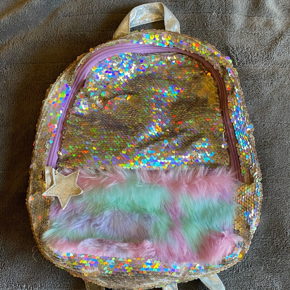 Kids sequin and fur mini backpack
